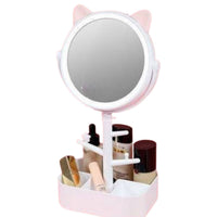 Espejo de Maquillaje de Mesa con Diseño de Gato y Rotación de 360 Grados