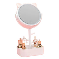 Espejo de Maquillaje de Mesa con Diseño de Gato y Rotación de 360 Grados