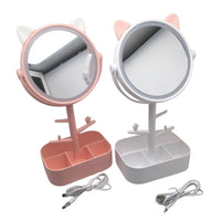 Espejo de Maquillaje de Mesa con Diseño de Gato y Rotación de 360 Grados
